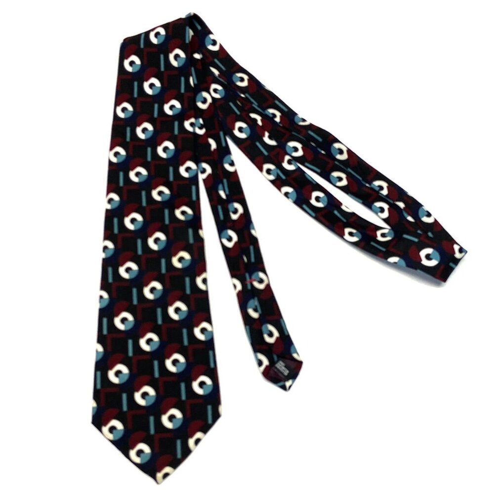 Vintage Johnny Carson MCM Tie Geometric Black Red White Retro Print - Picture 2 of 7